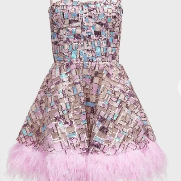 Bronx and Banco Mademoiselle Feather-Trim Minidress in pink. Only worn once! - Picture 2 of 4